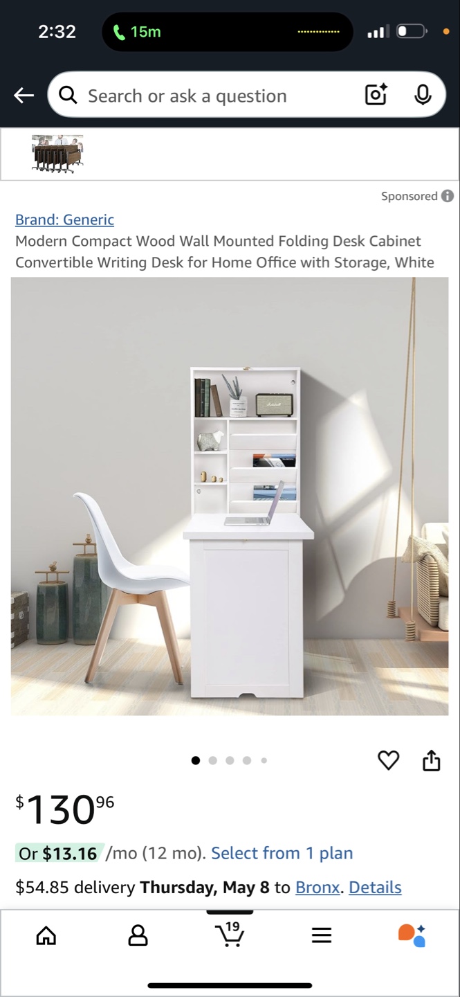 White Wall Mounted Folding Desk with Storage