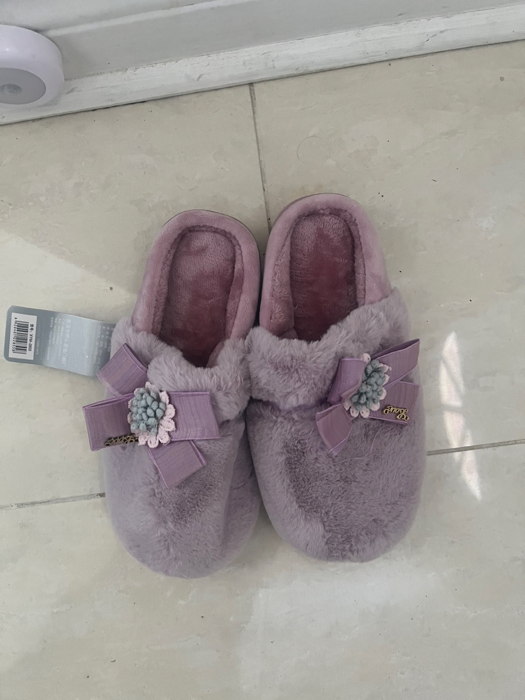 Women's Purple Fuzzy Slippers with Bow - photo 2