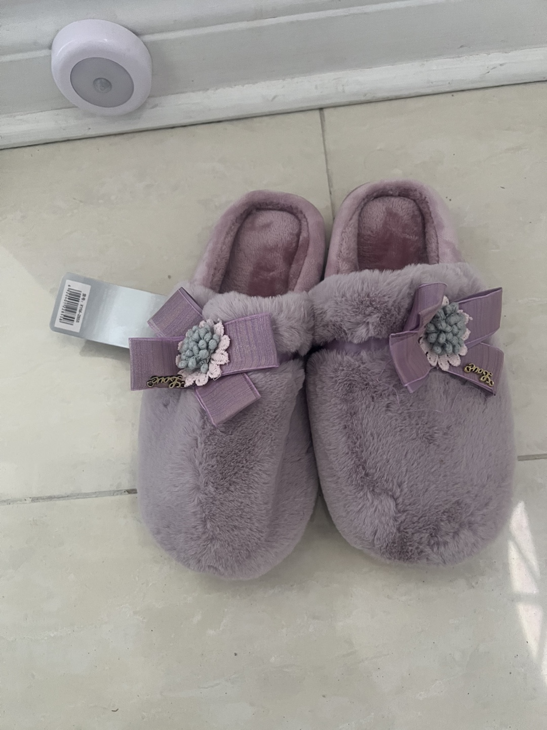 Women's Purple Fuzzy Slippers with Bow
