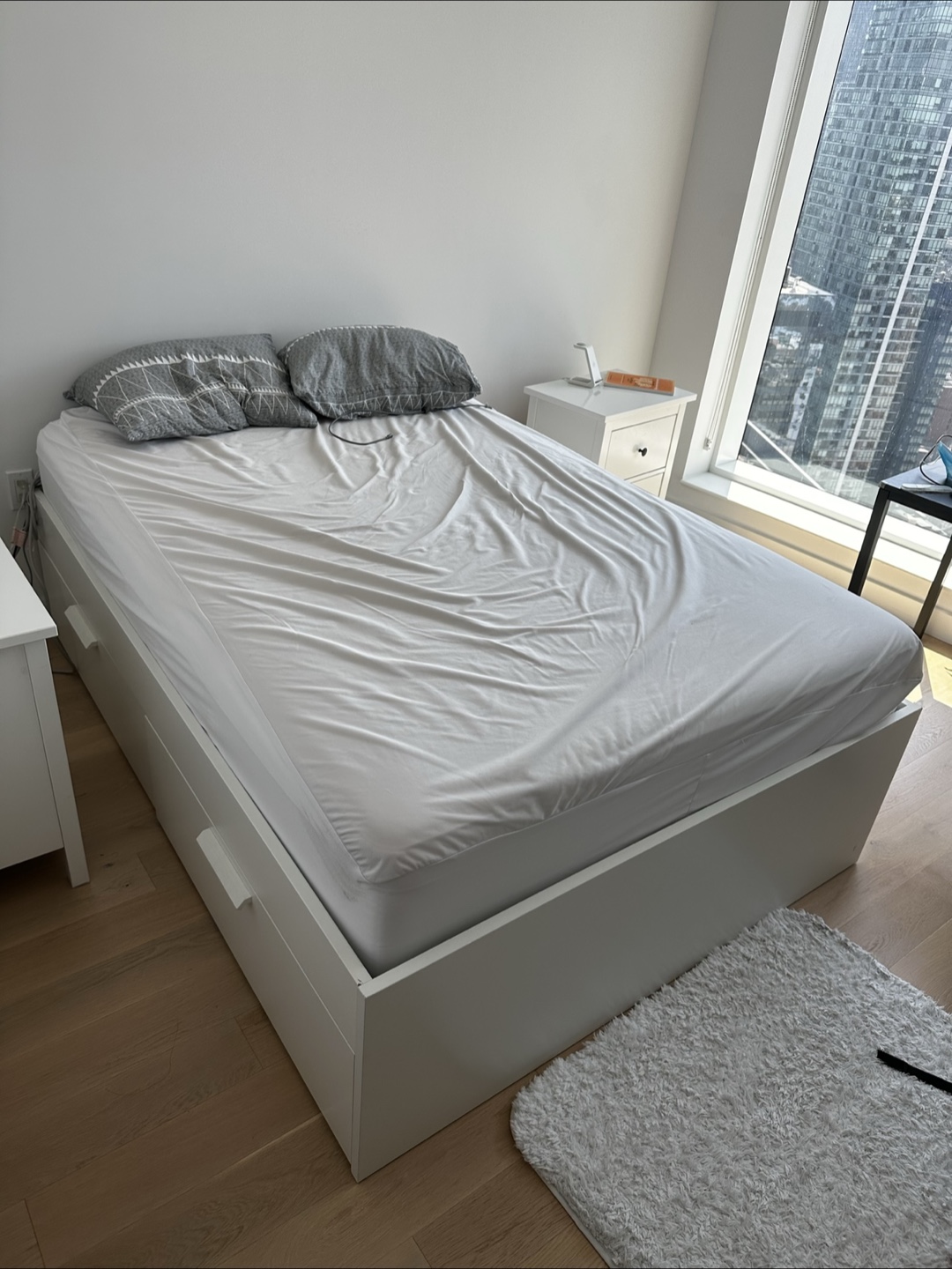 IKEA MALM White Queen Bed Frame with Storage & Mattress
