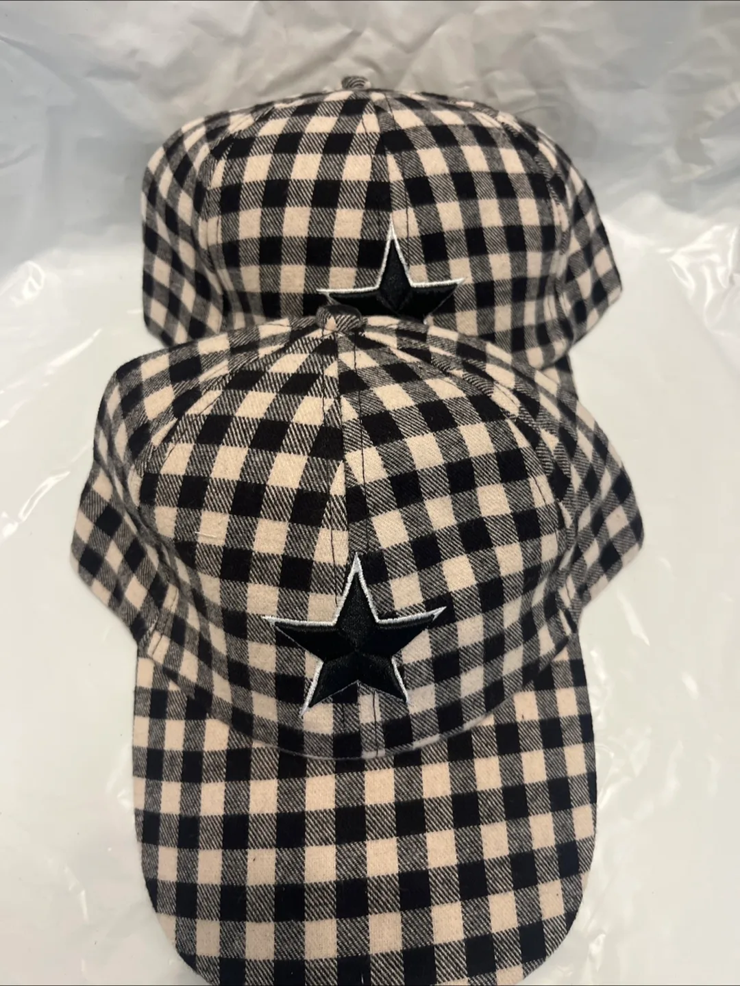Two Black and White Gingham Baseball Caps with Star image indicator(3)