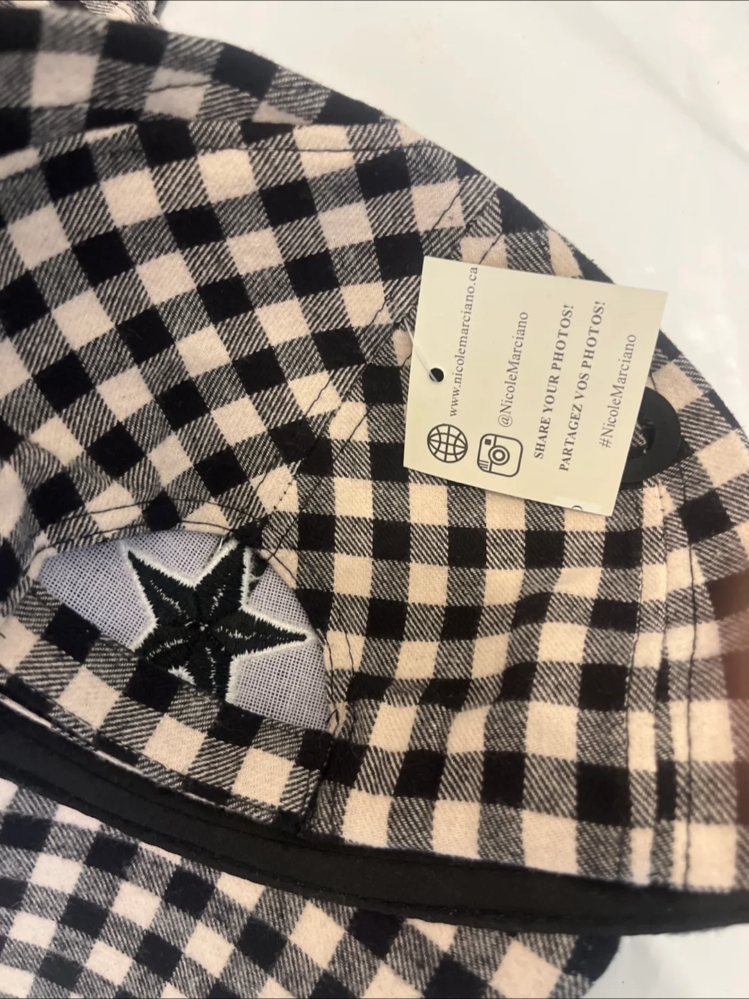 Two Black and White Gingham Baseball Caps with Star image indicator(2)