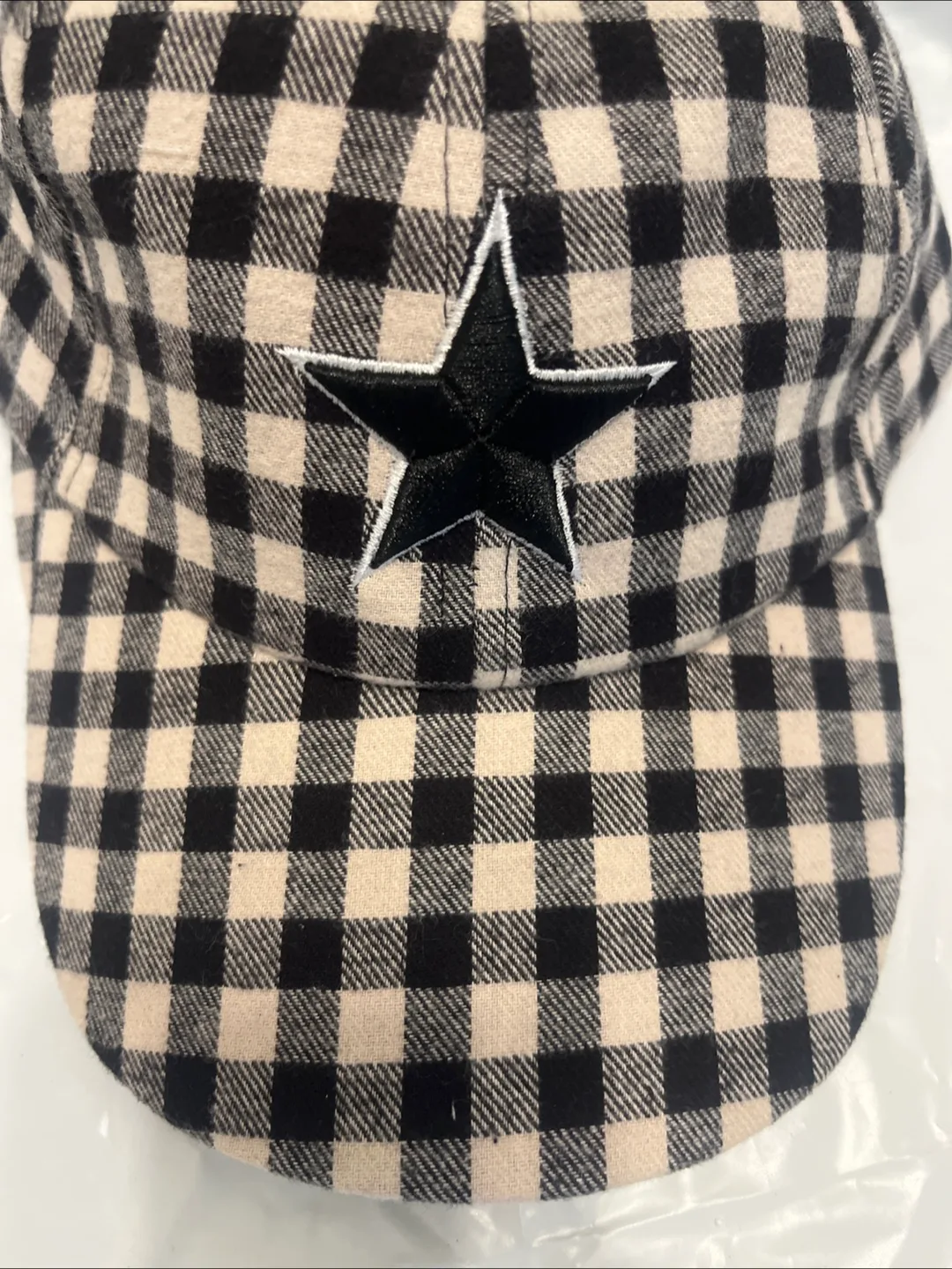Two Black and White Gingham Baseball Caps with Star image indicator(4)