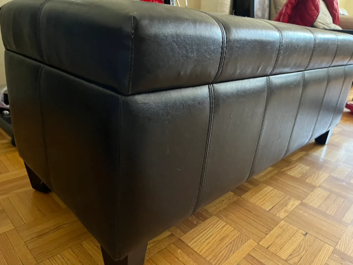 Black Leather Storage Ottoman Bench thumbnail