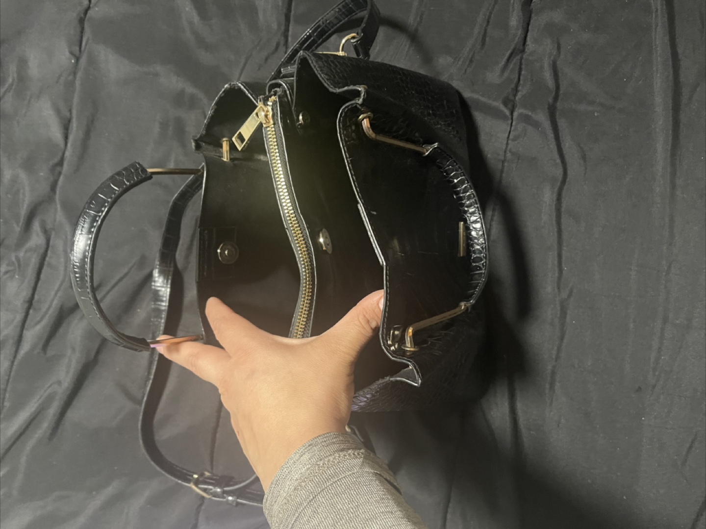 Black Crocodile-Embossed Handbag - photo 3