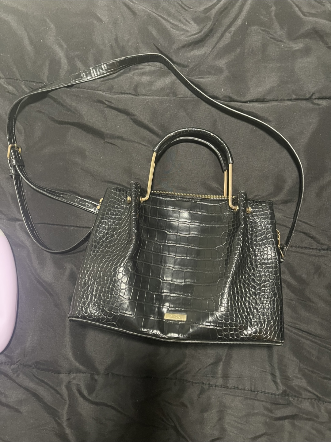 Black Crocodile-Embossed Handbag