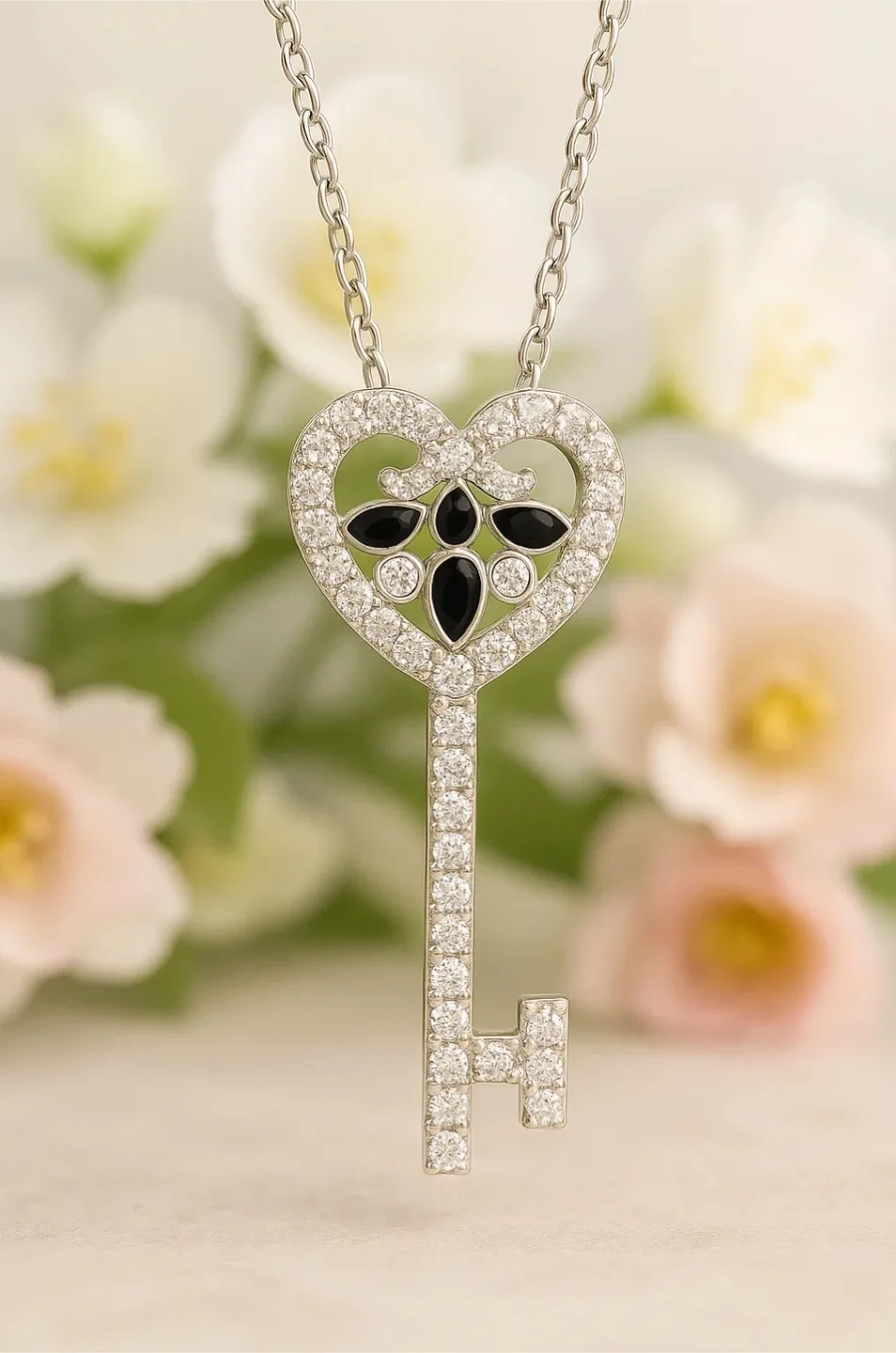 Elegant Key Pendant Necklace with Cubic Zirconia thumbnail