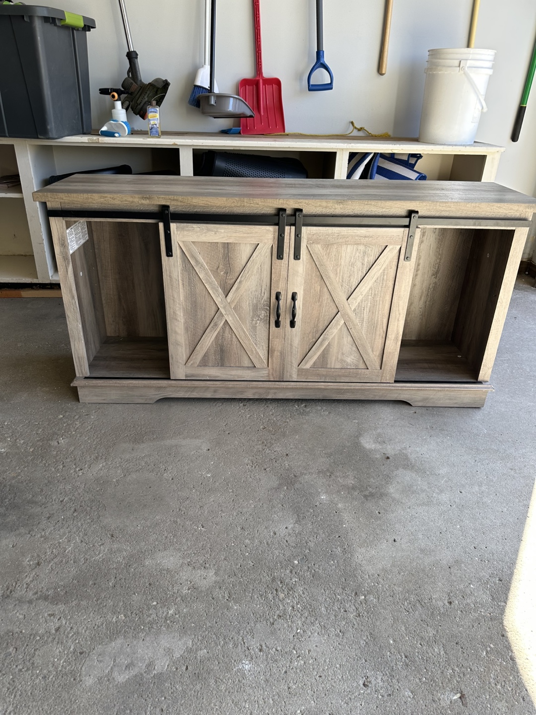 Rustic Grey TV Stand with Sliding Barn Doors - photo 2