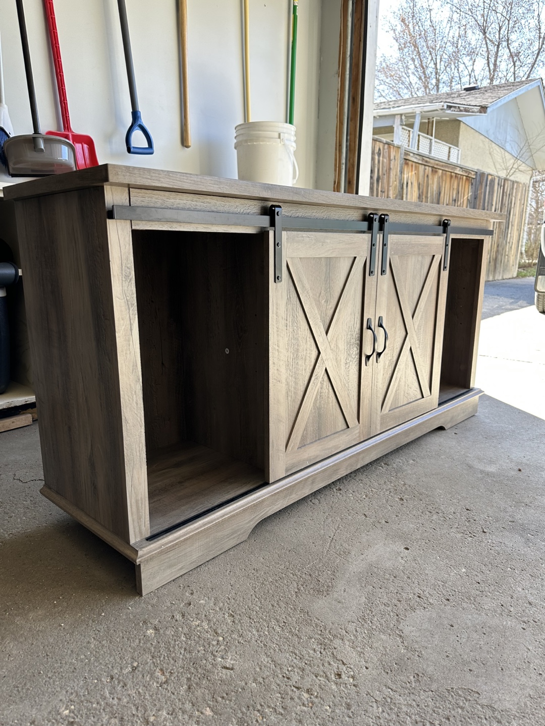 Rustic Grey TV Stand with Sliding Barn Doors - photo 3