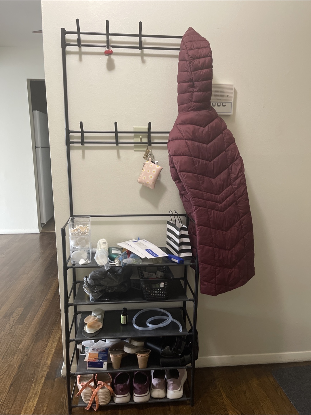Black Metal Hall Tree with Shoe Rack