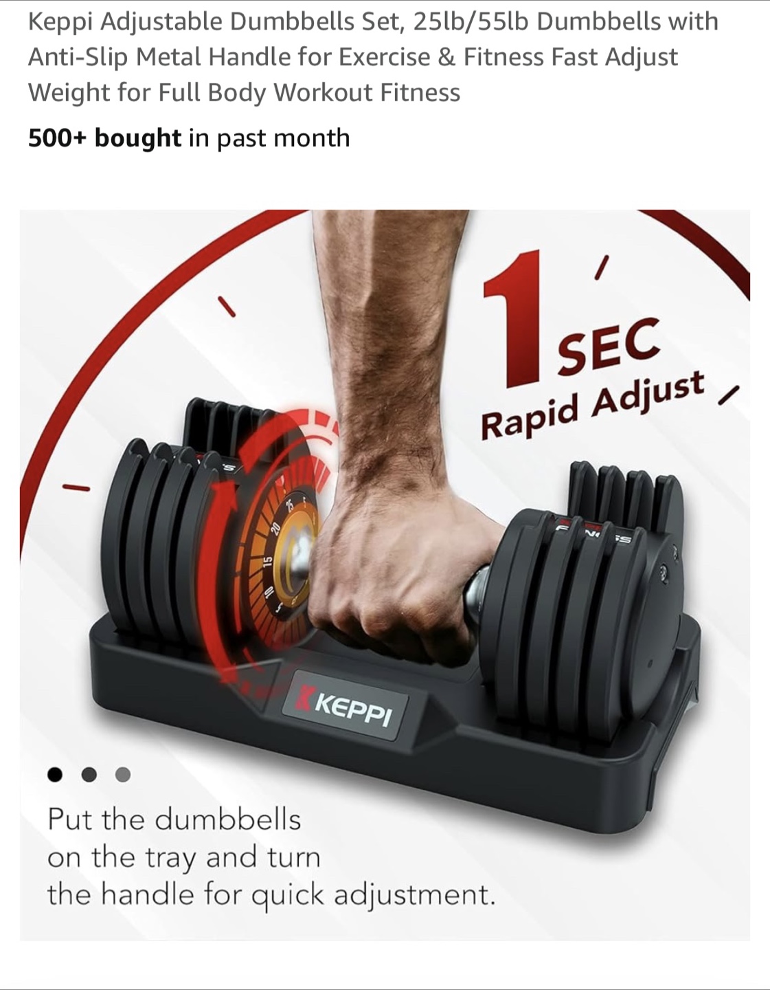 Keppi Adjustable Dumbbells Set, 25lb/55lb - photo 3