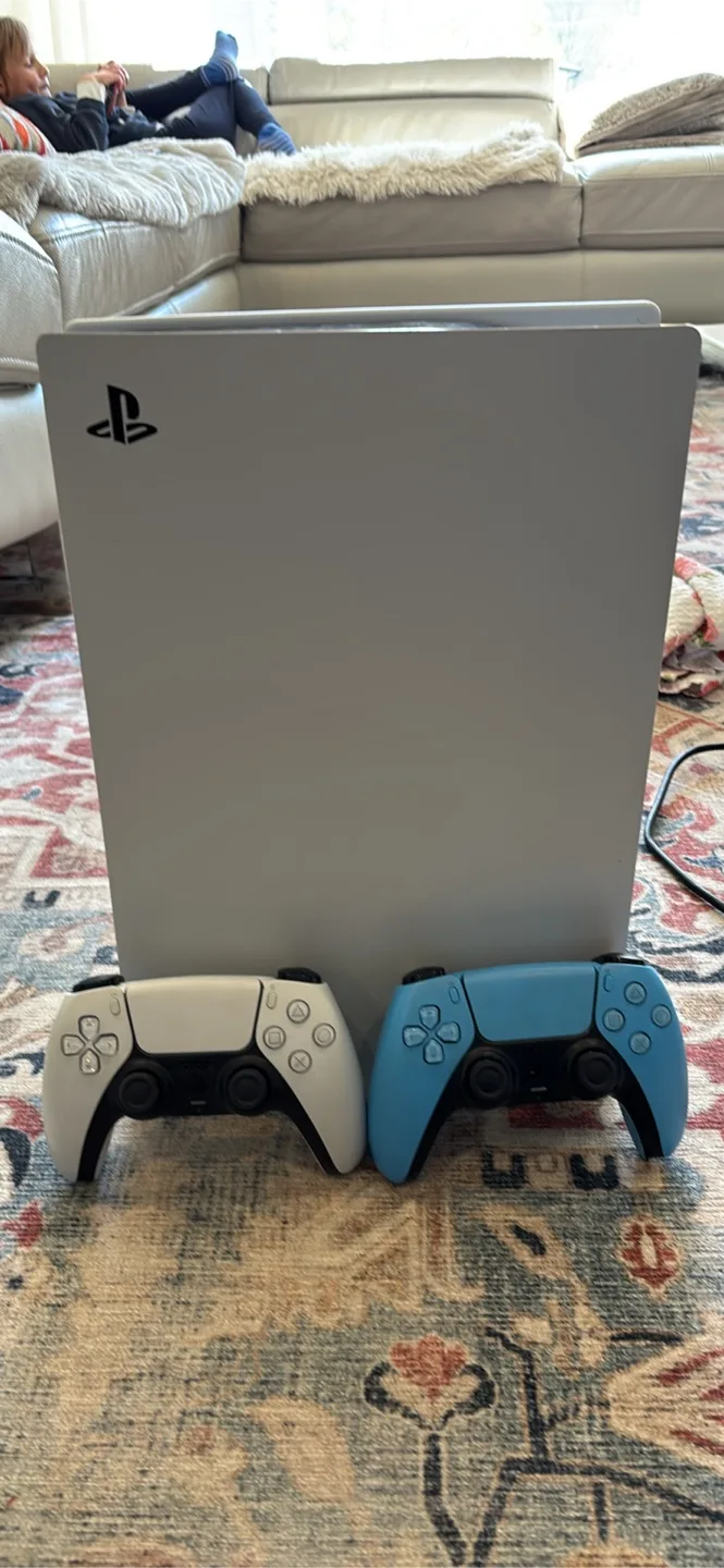 PlayStation 5 w/ 2 DualSense Controllers - White & Light Blue thumbnail