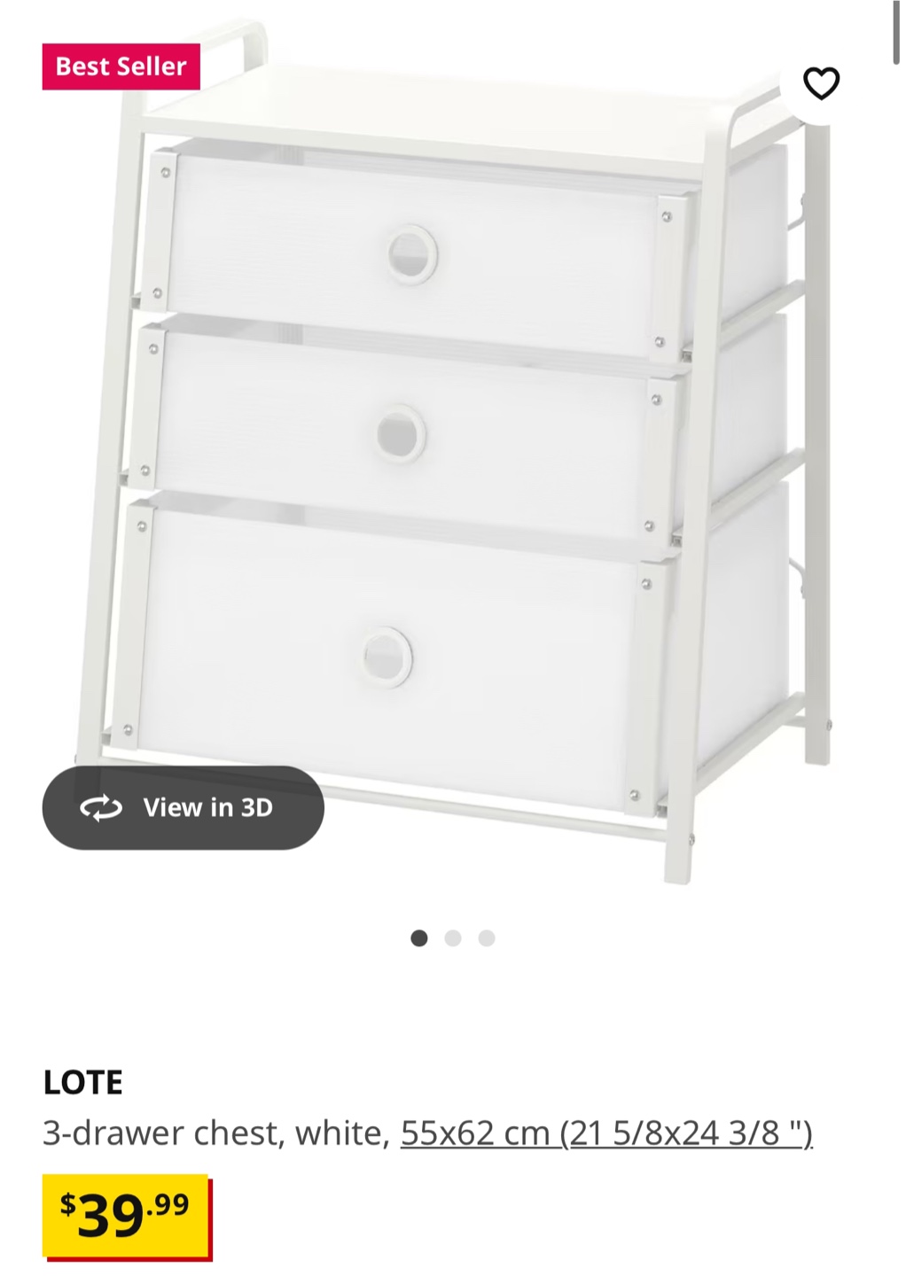 Ikea White 3-Drawer chest