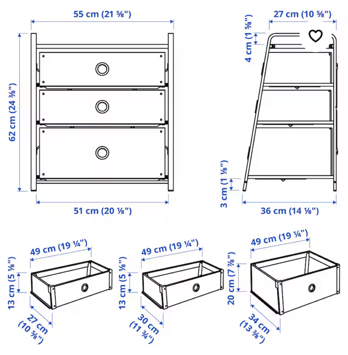 Ikea White 3-Drawer chest - photo 2