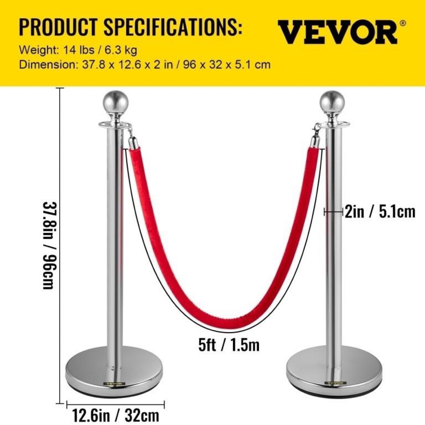 VEVOR Set of 4 Stainless Steel Queue Poles - photo 2