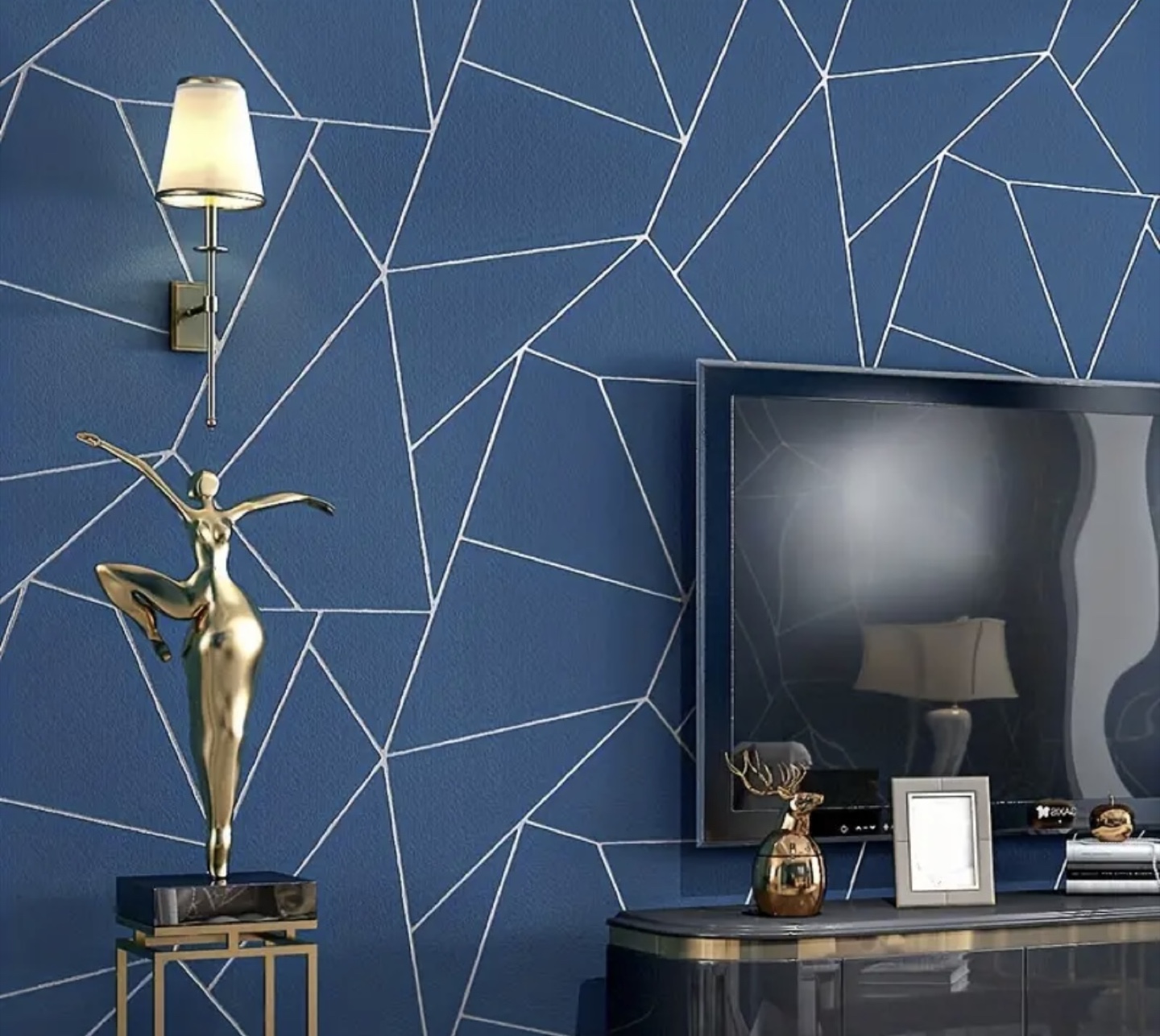 Navy Blue and Silver Geometric Wallpaper Roll - photo 2