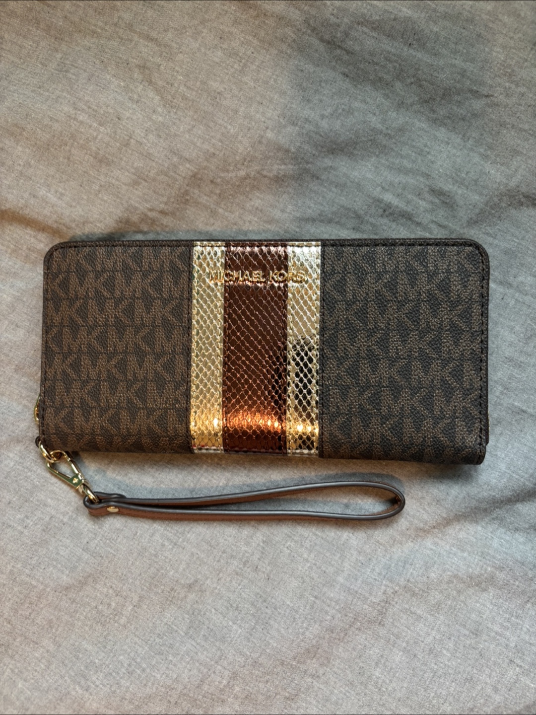 Michael Kors Brown and Gold Zip Around Wallet