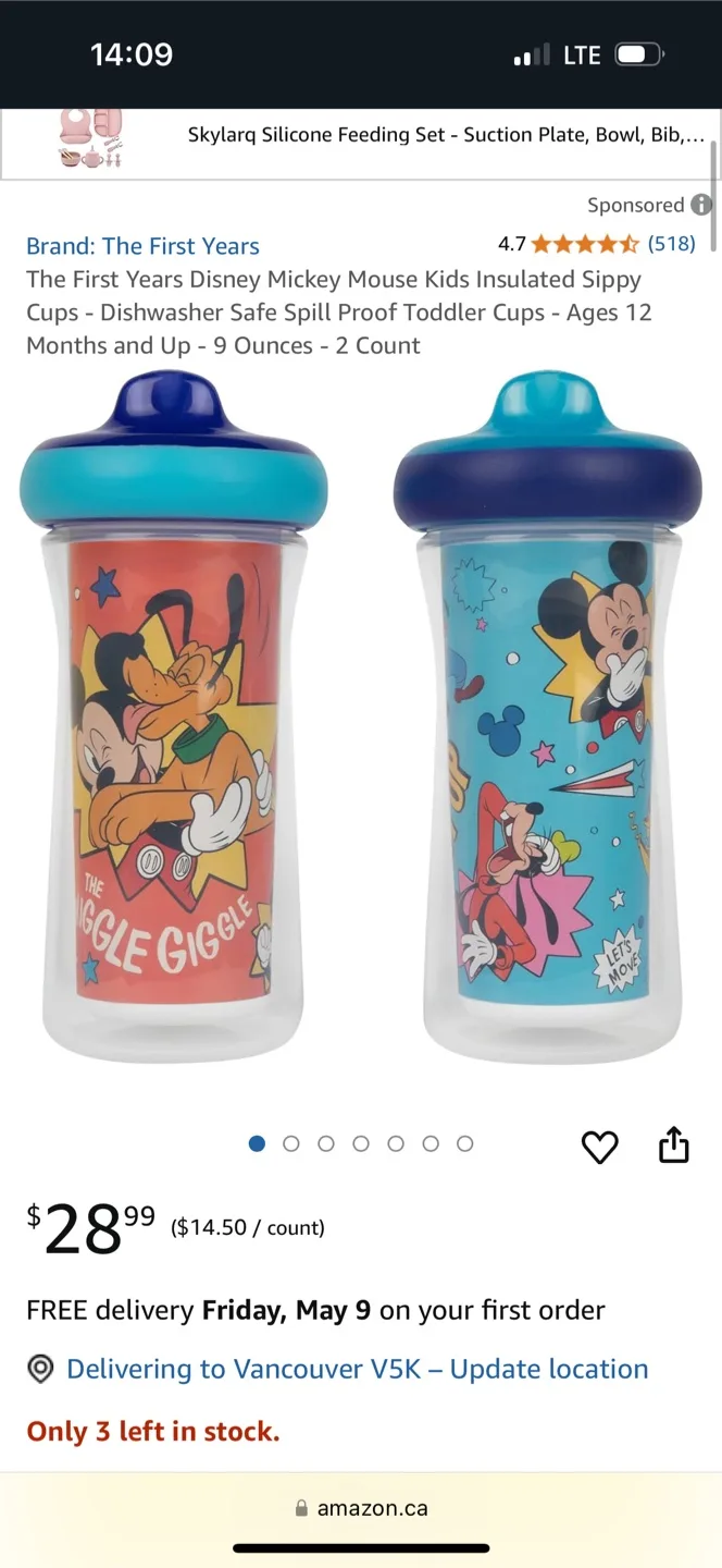 The First Years Mickey Mouse Insulated Sippy Cups - 2 Pack image indicator(3)