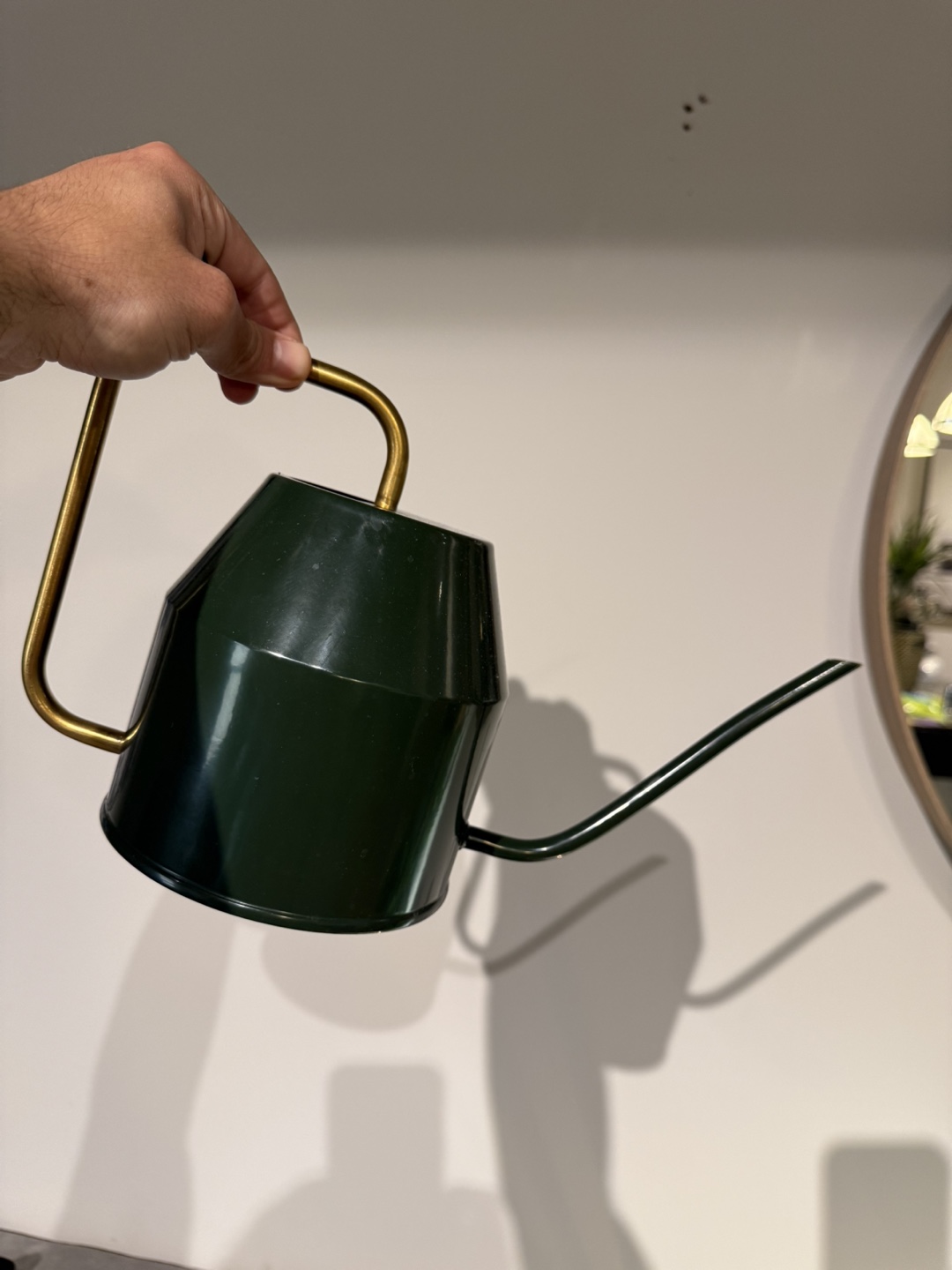 Dark Green Metal Watering Can with Brass Handle