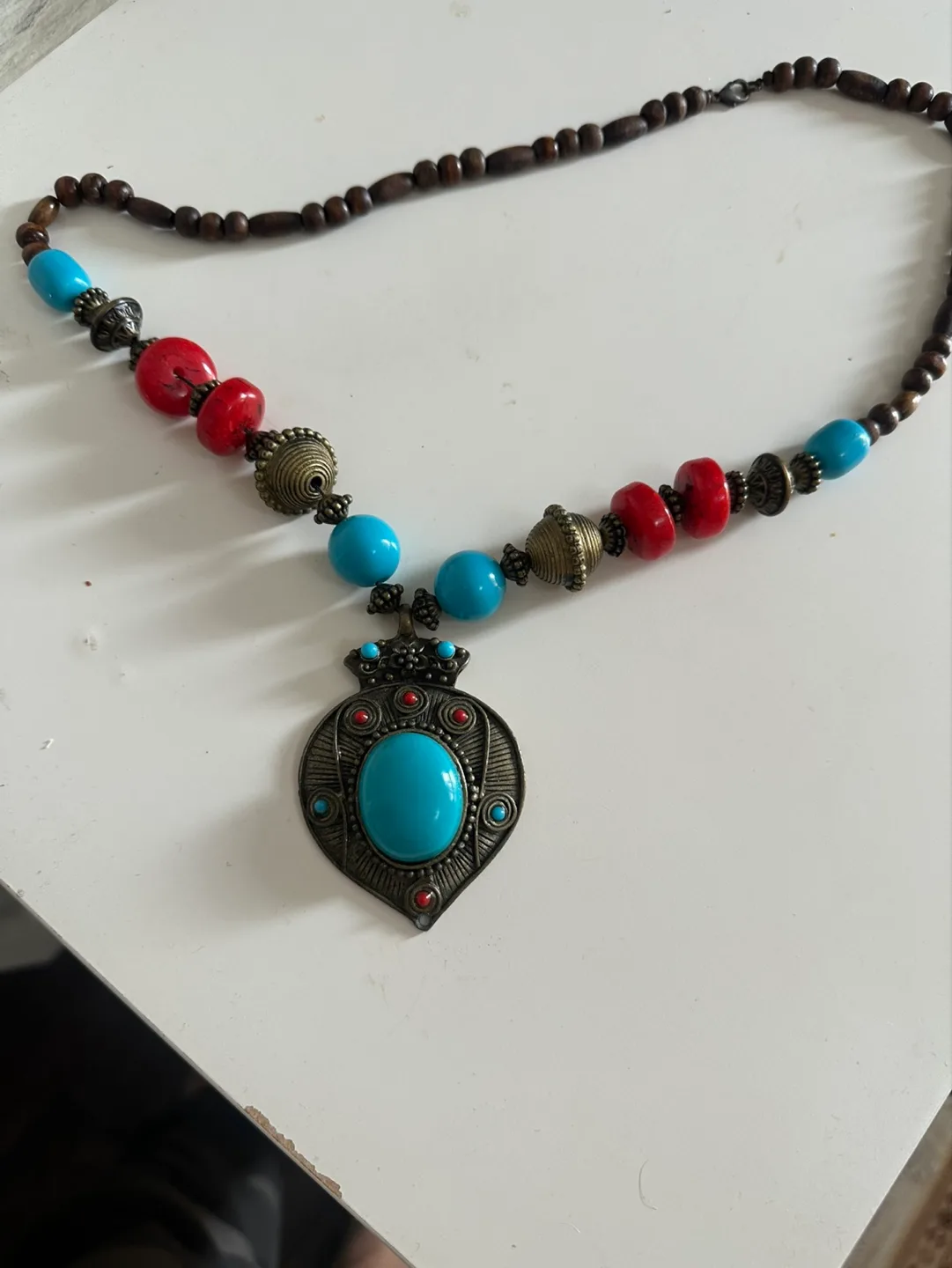 Bohemian Beaded Necklace with Turquoise Pendant thumbnail