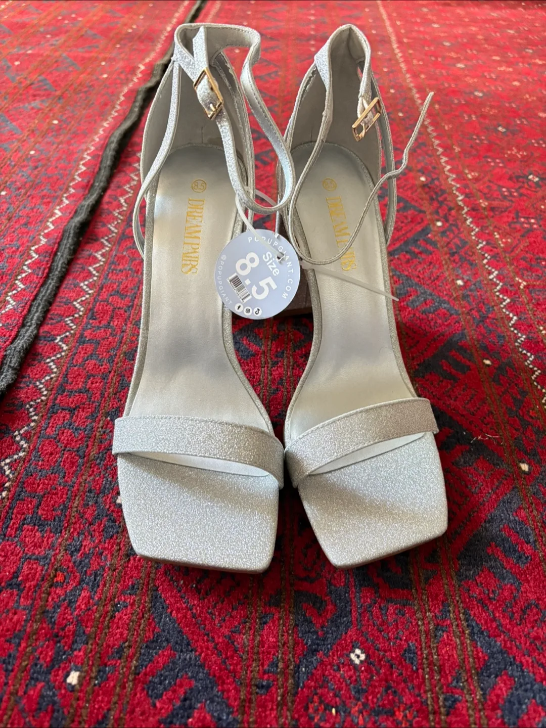 Silver Glitter Block Heel Sandals - Size 8.5 thumbnail