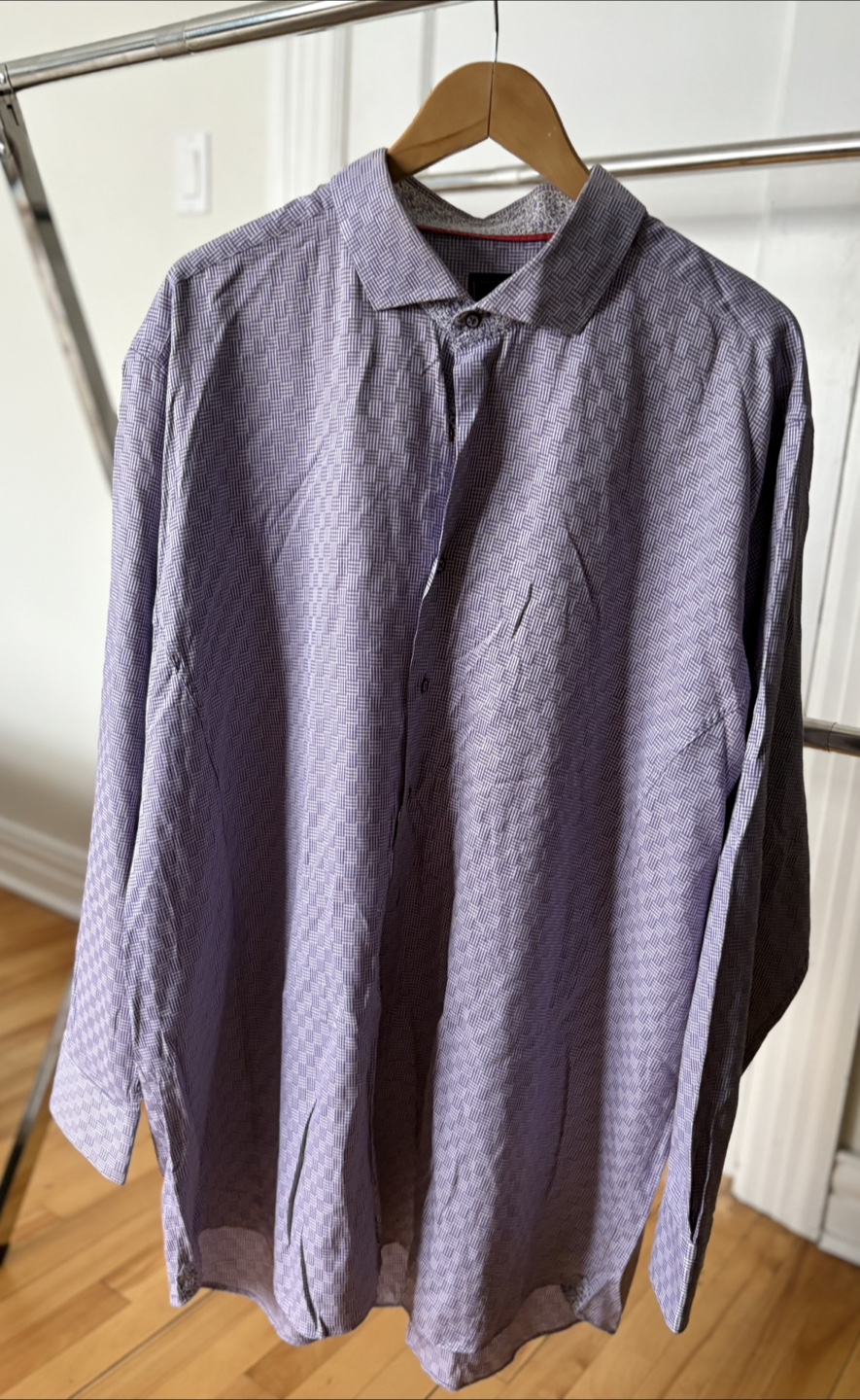 Men's Lilac & White Checked Long Sleeve Button-Down Shirt