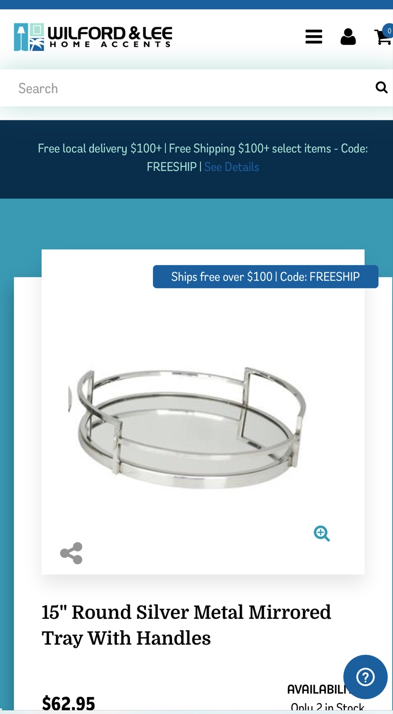 15" Round Silver Metal Mirrored Tray With Handles - photo 3