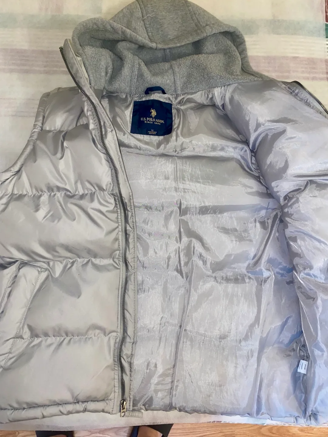 USPA Men's Grey Puffer Vest with Hoodie image indicator(5)