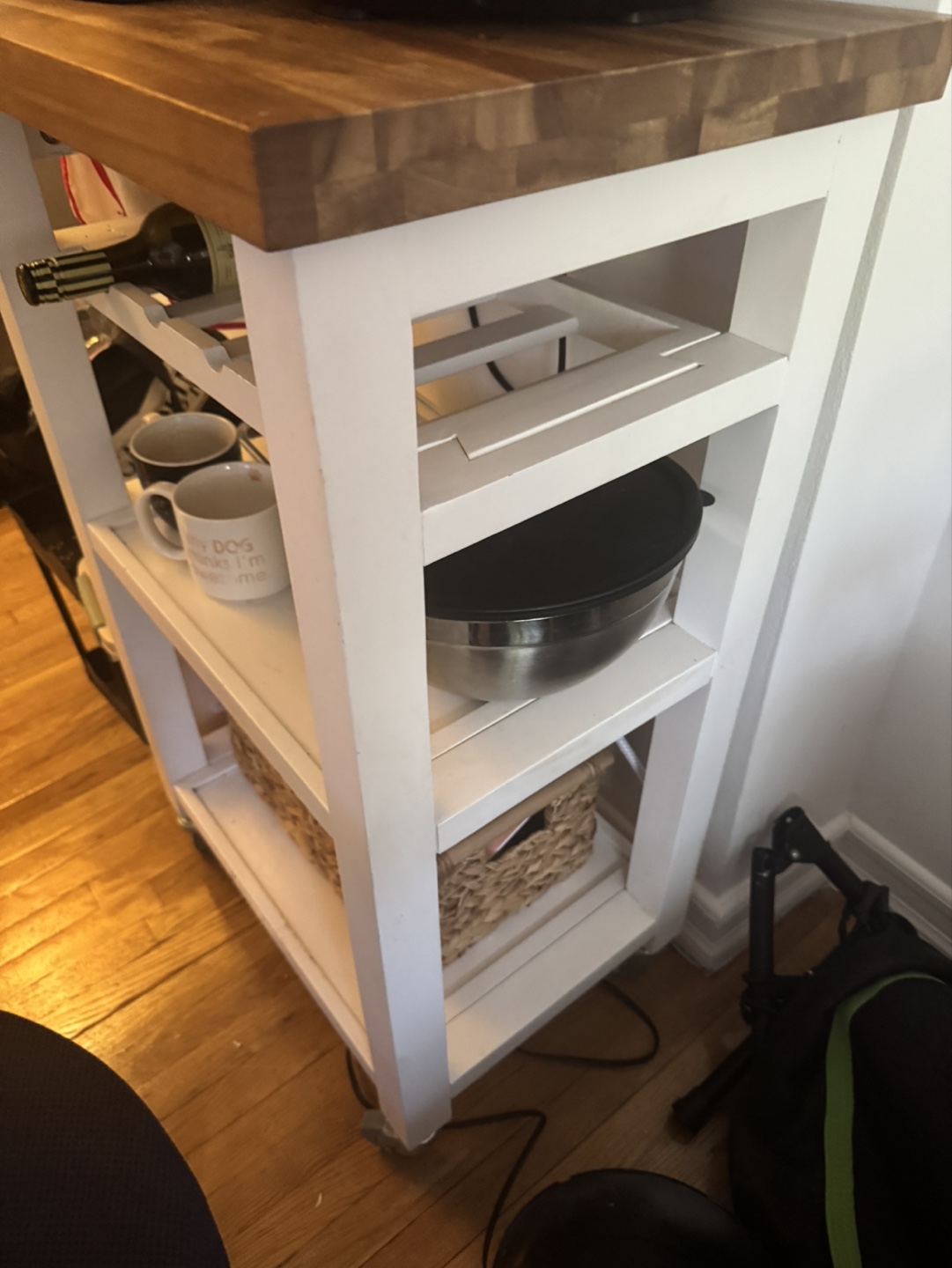 White Kitchen Cart with Butcher Block Top - photo 2