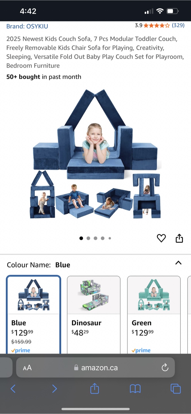 7-Piece Modular Kids Couch Sofa Play Set - Blue