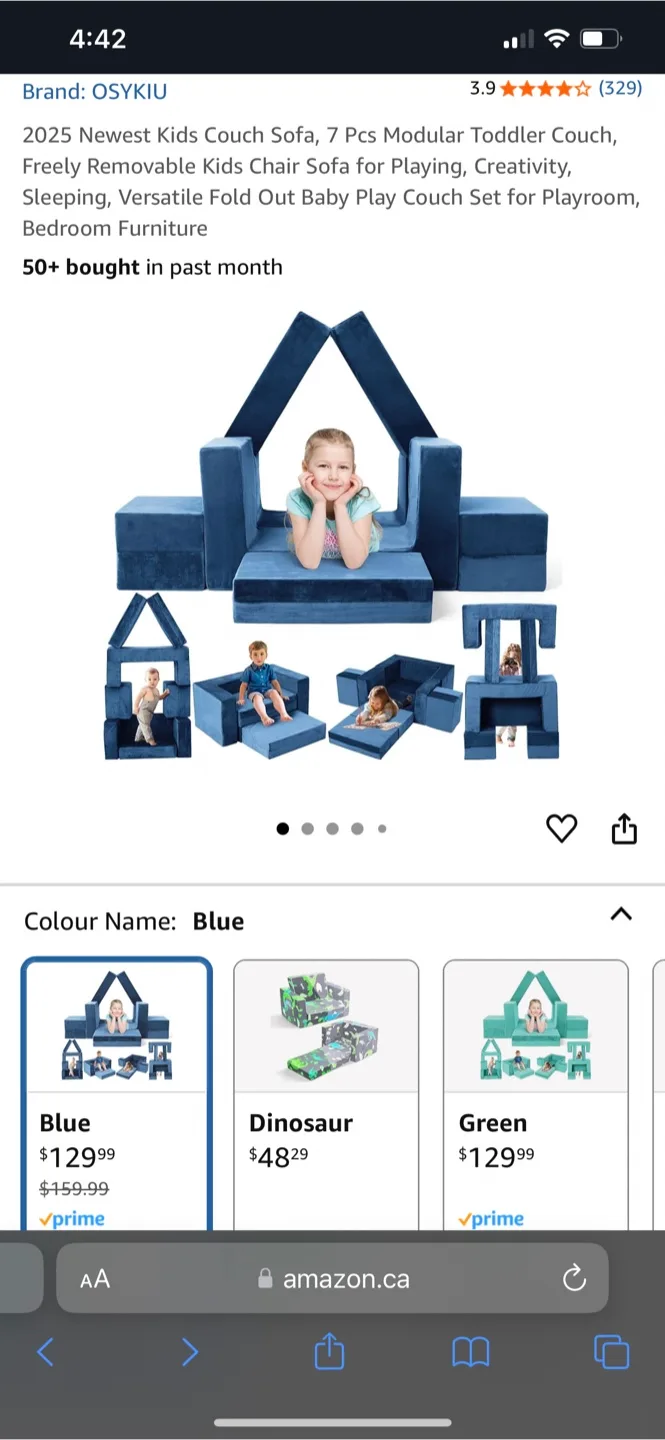 7-Piece Modular Kids Couch Sofa Play Set - Blue thumbnail