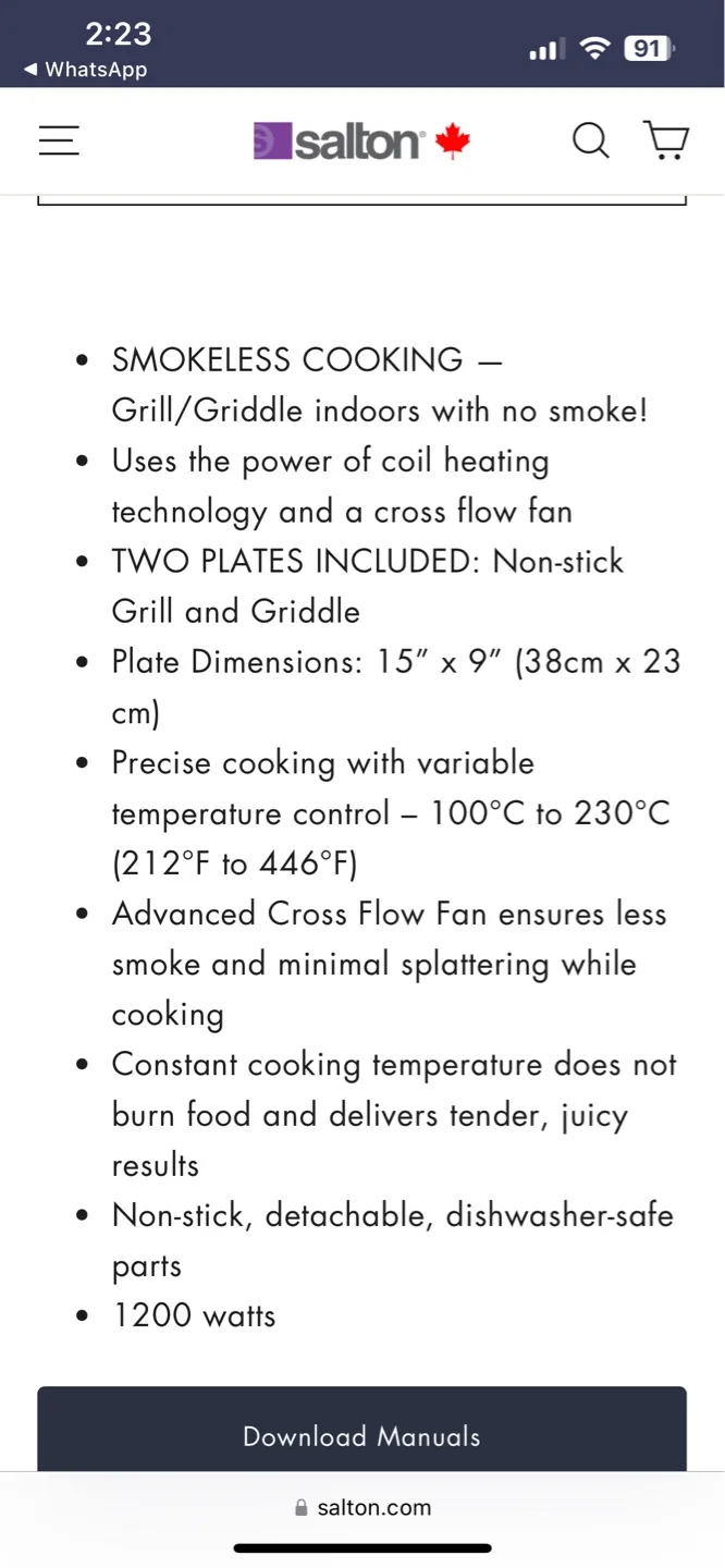 Salton Smokeless Grill/Griddle image indicator(6)