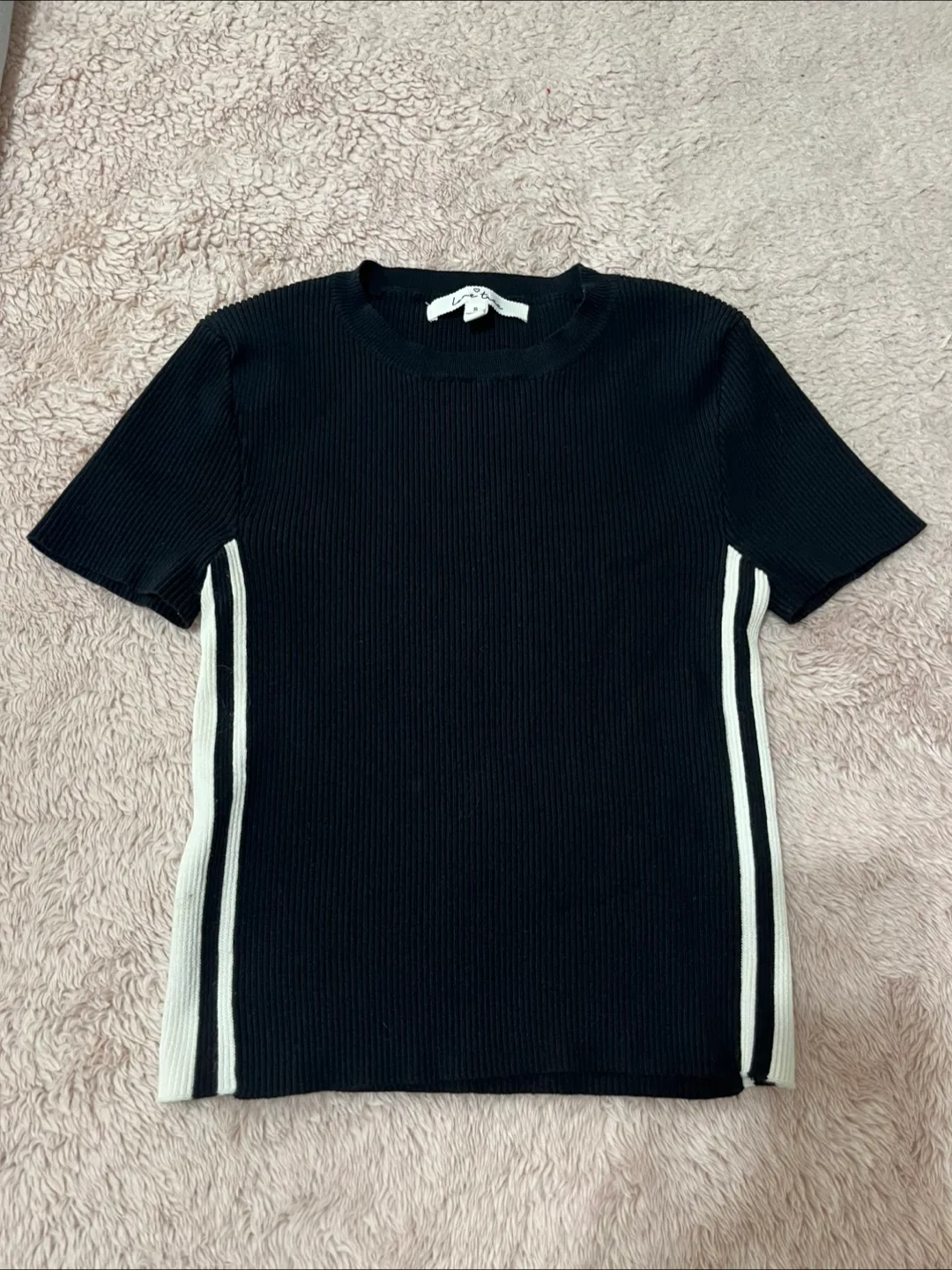 Black Ribbed Knit Top, Size Small thumbnail