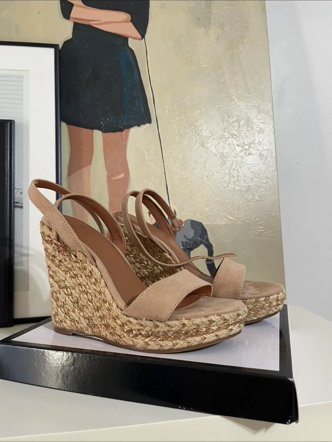 Beige Woven Wedge Sandals thumbnail