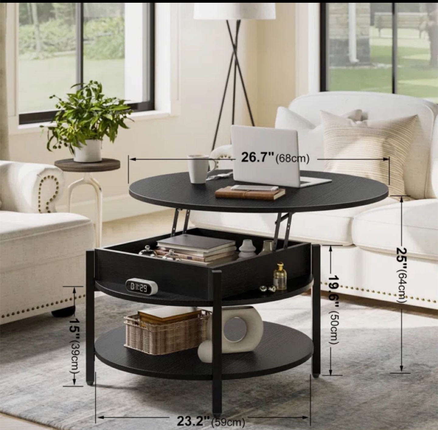 Round Black Lift top Coffee Table - photo 5
