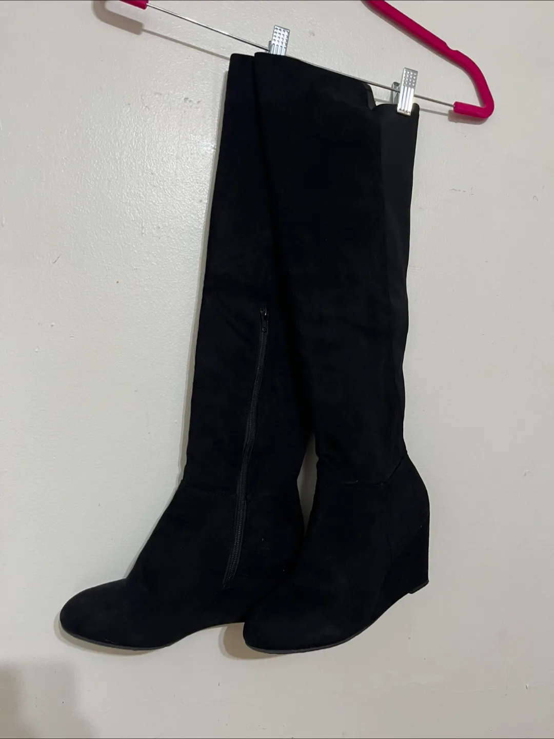 Chinese Laundry Black Suede Over-the-Knee Wedge Boots thumbnail