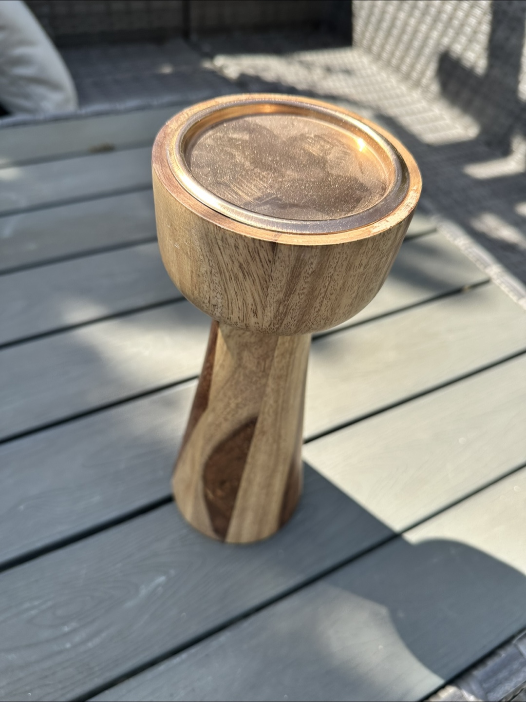Wooden candle holder with gold top - photo 2