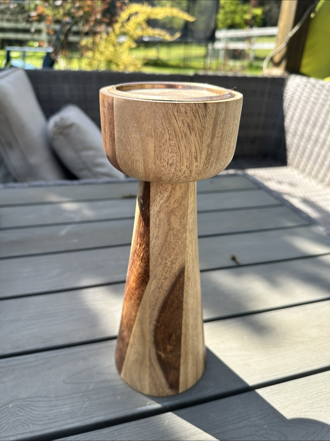 Wooden candle holder with gold top