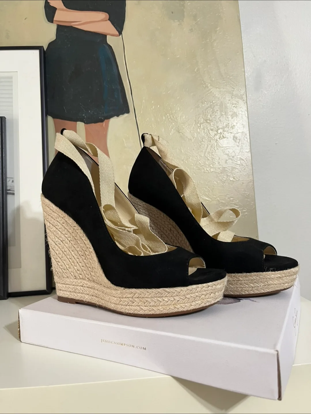 Jessica Simpson Black Wedge Espadrille Sandals image indicator(2)