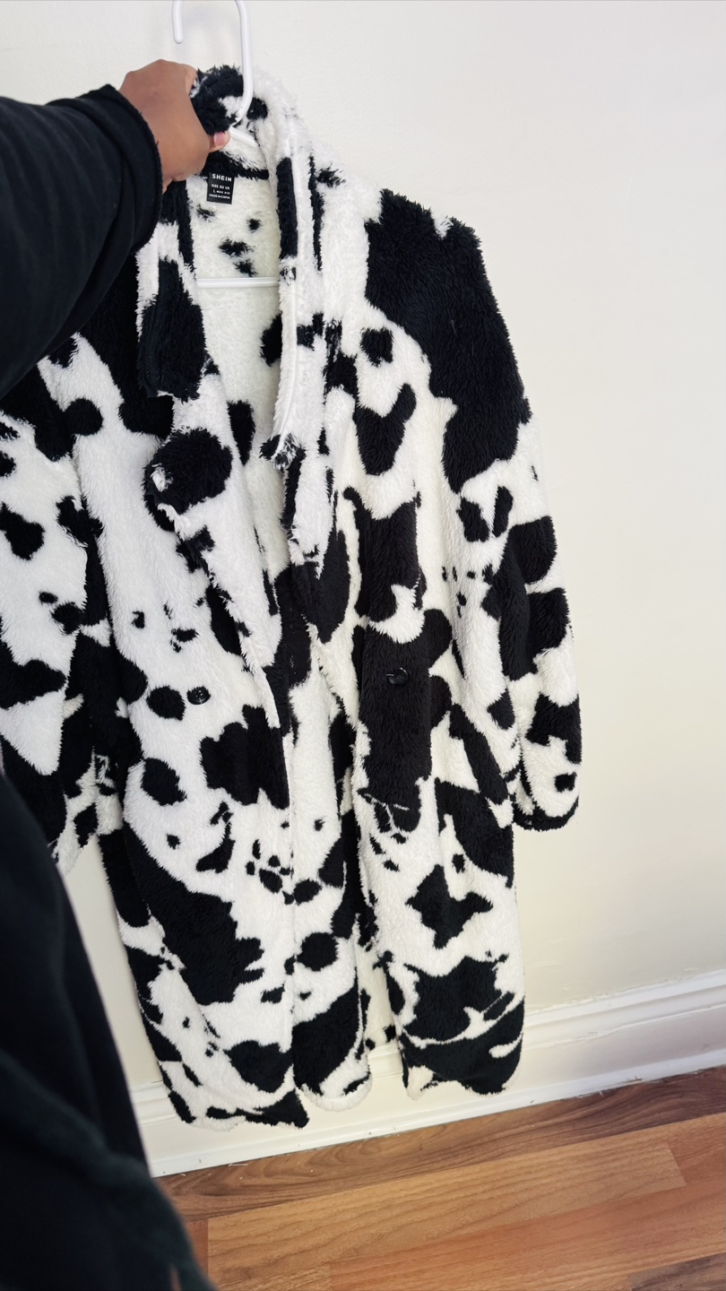 SHEIN Cow Print Teddy Coat - Size Large