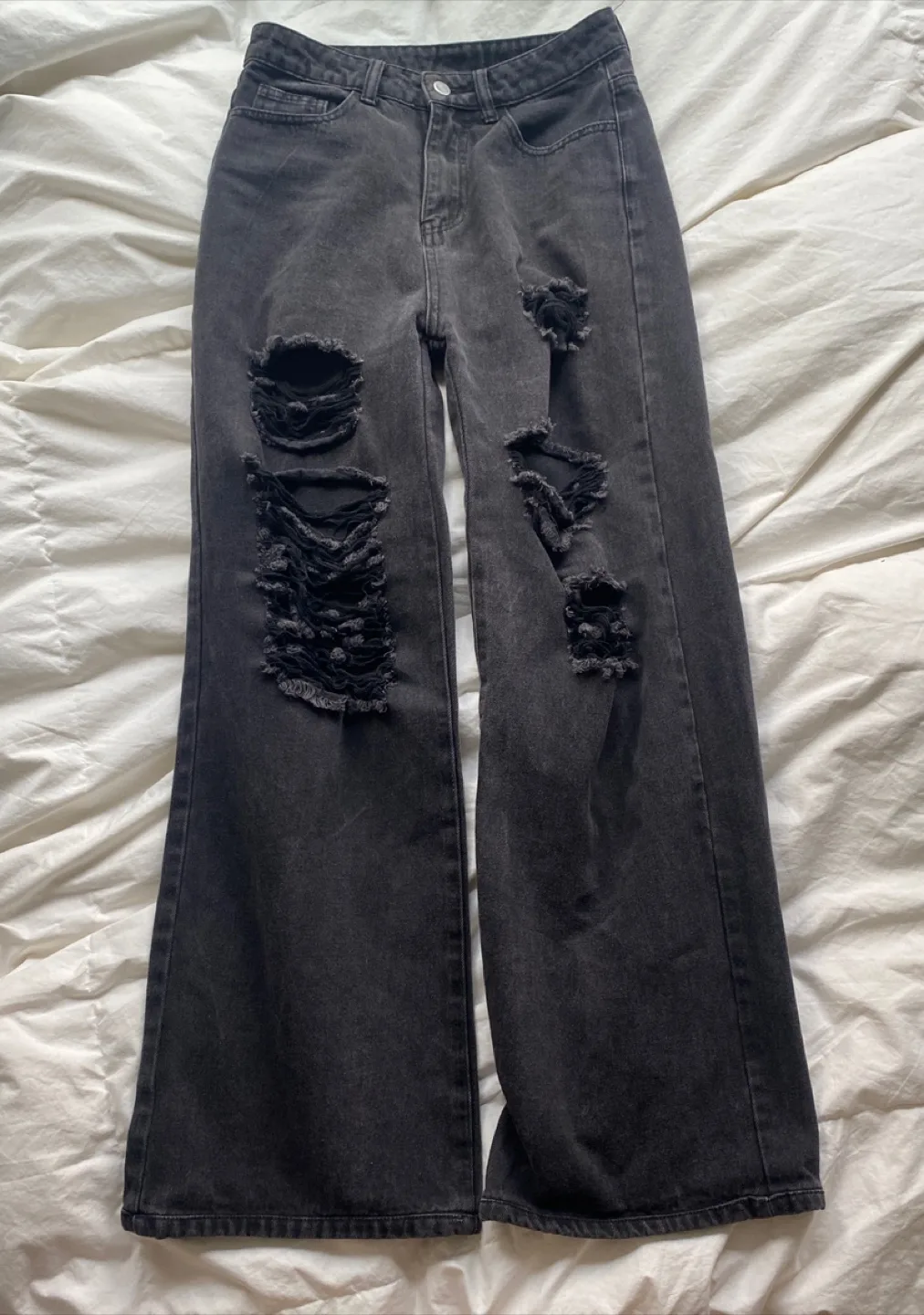 Black Distressed Wide Leg Jeans