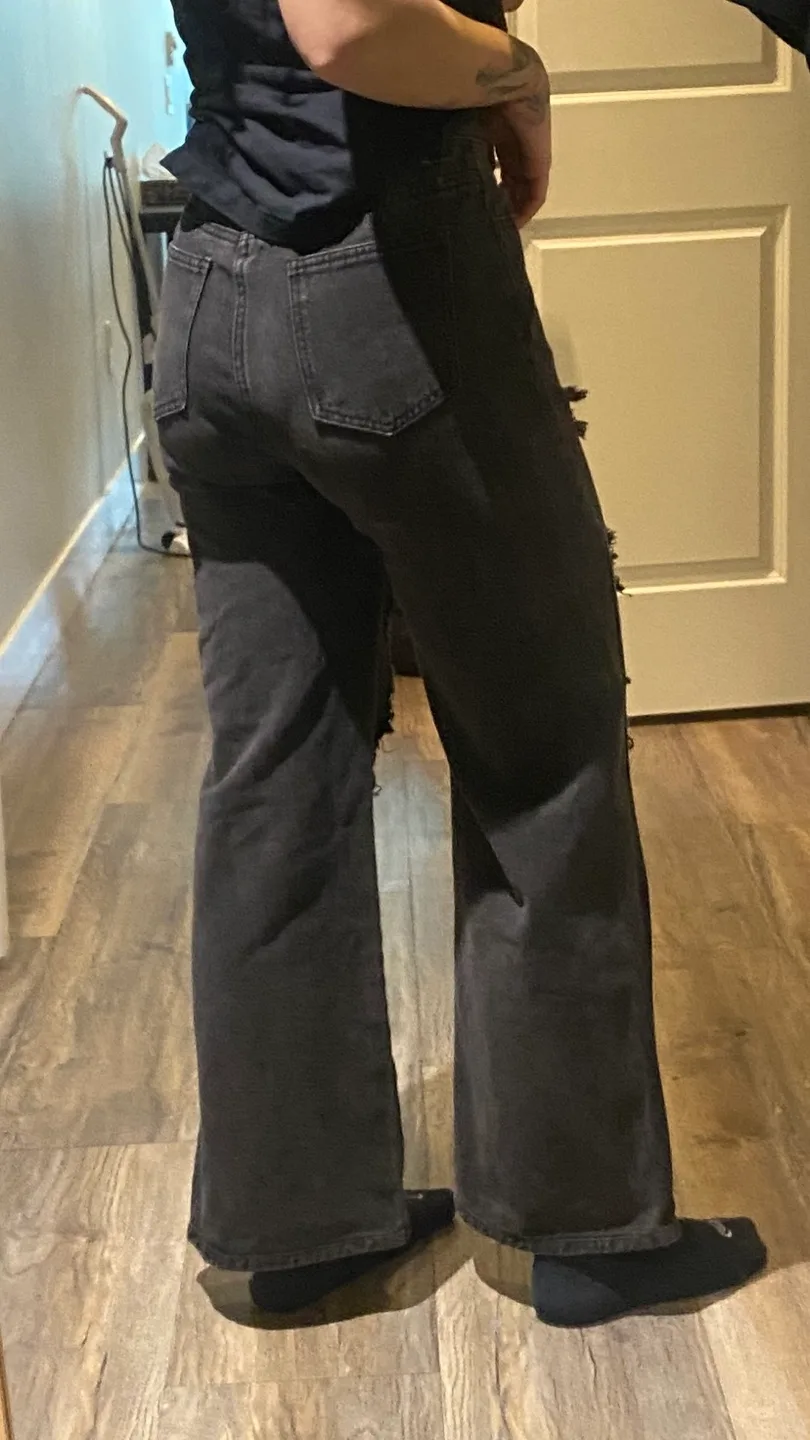 Black Distressed Wide Leg Jeans image indicator(4)