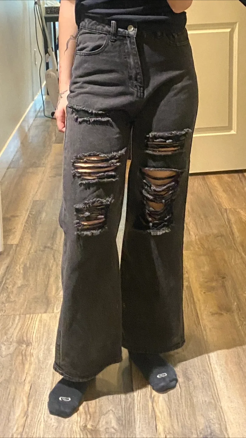 Black Distressed Wide Leg Jeans image indicator(5)