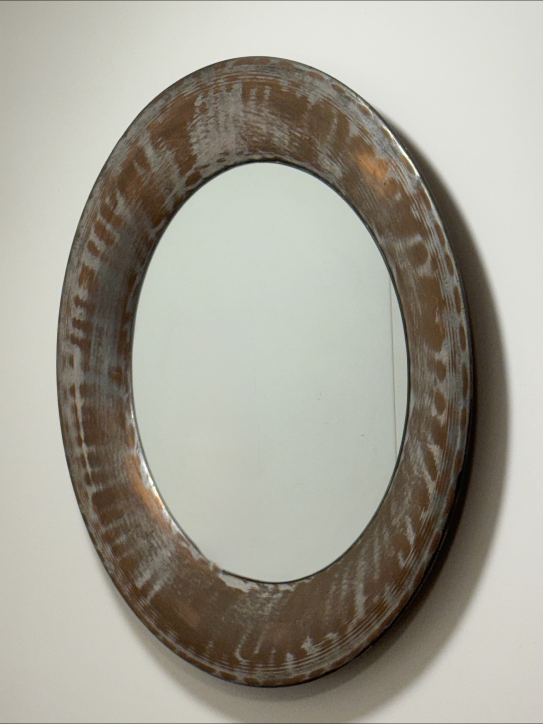 Oval Wall Mirror with Distressed Bronze Frame