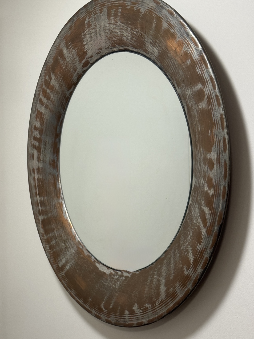 Oval Wall Mirror with Distressed Bronze Frame - photo 2