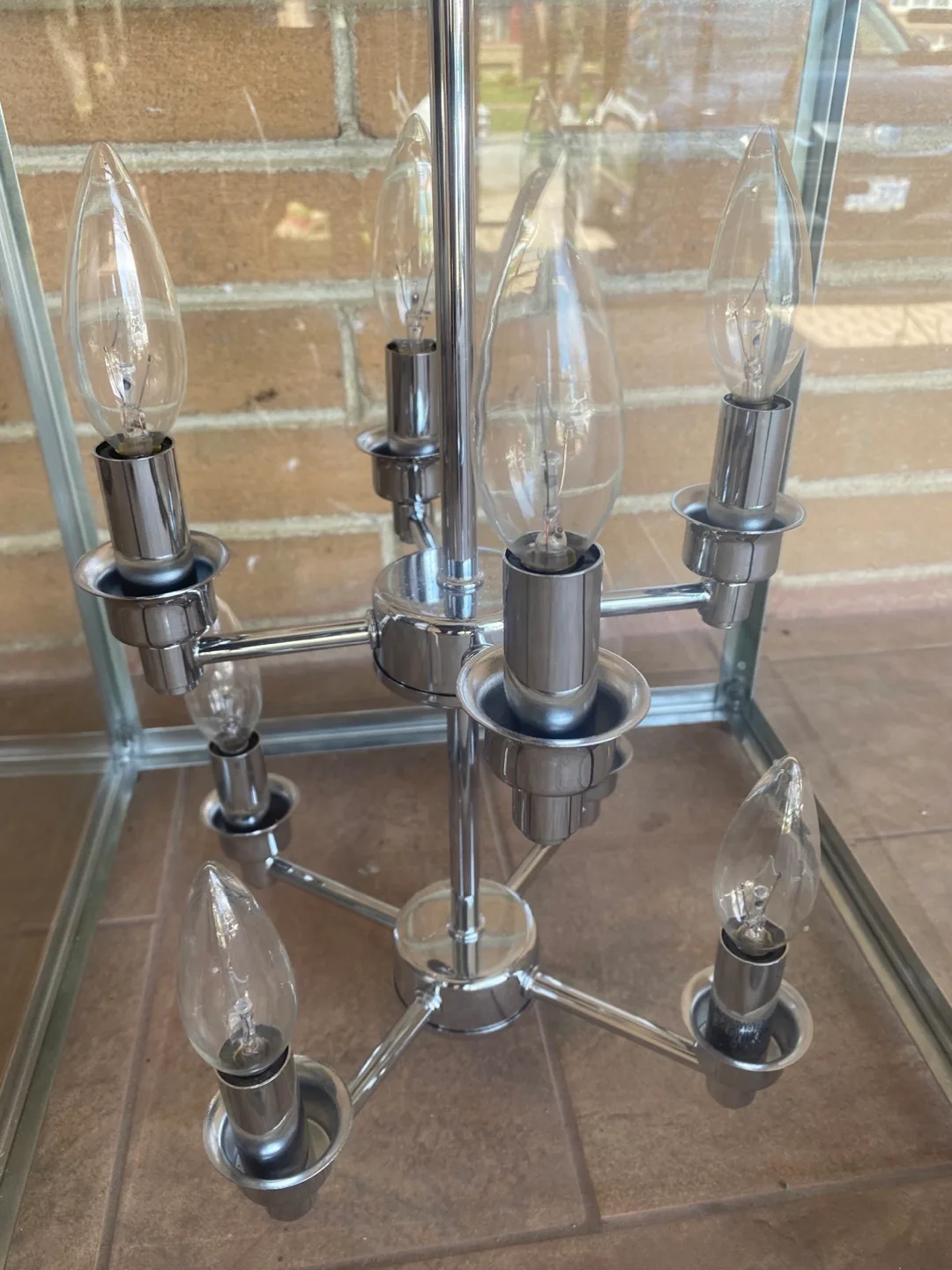 Chrome and Glass Lantern Chandelier image indicator(3)