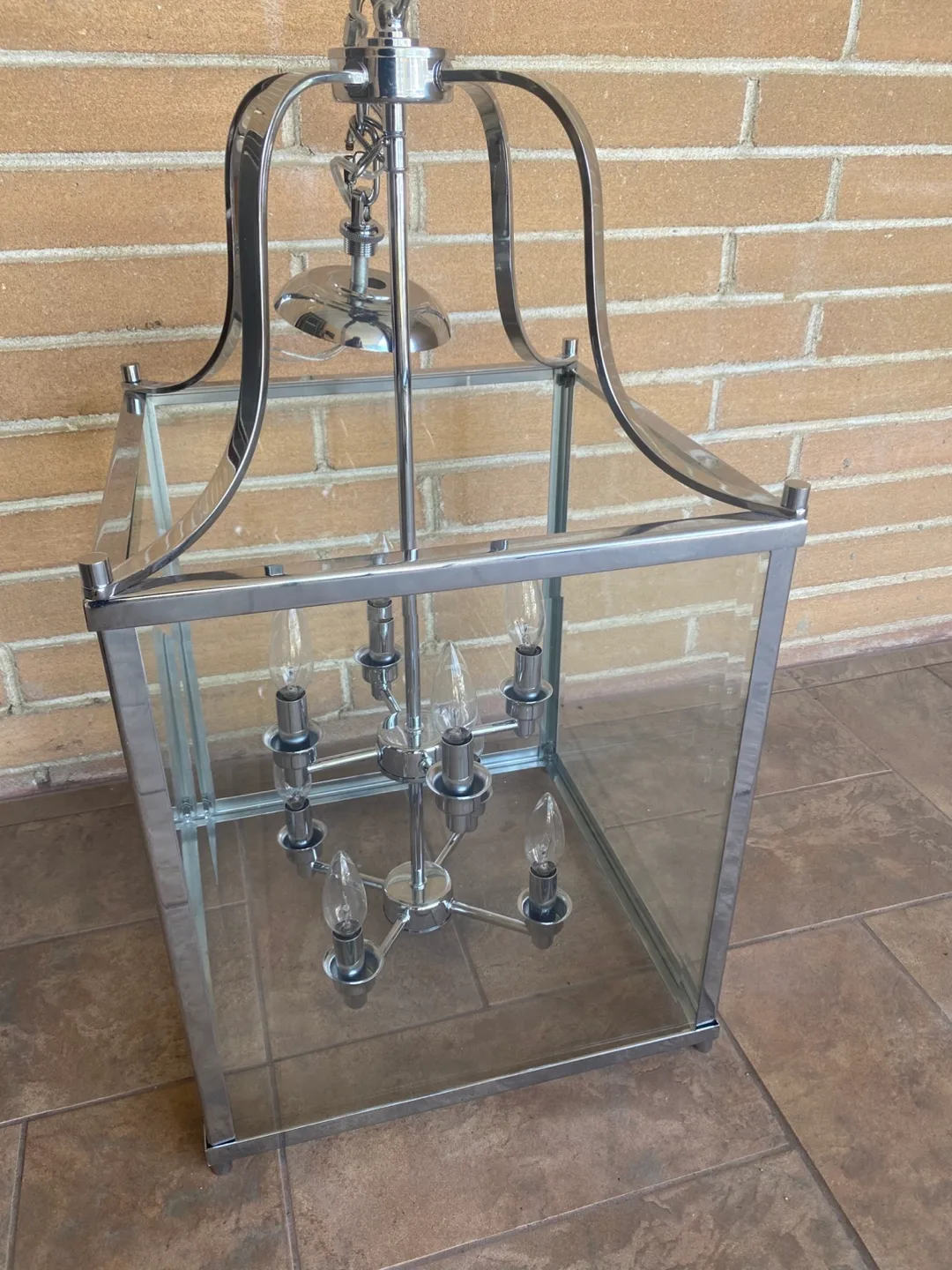 Chrome and Glass Lantern Chandelier image indicator(2)