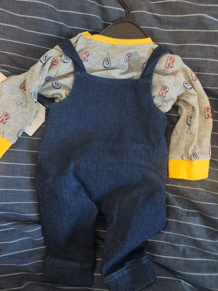 Brand New Baby Boy's 2-Piece Outfit - Denim Dungarees image indicator(2)