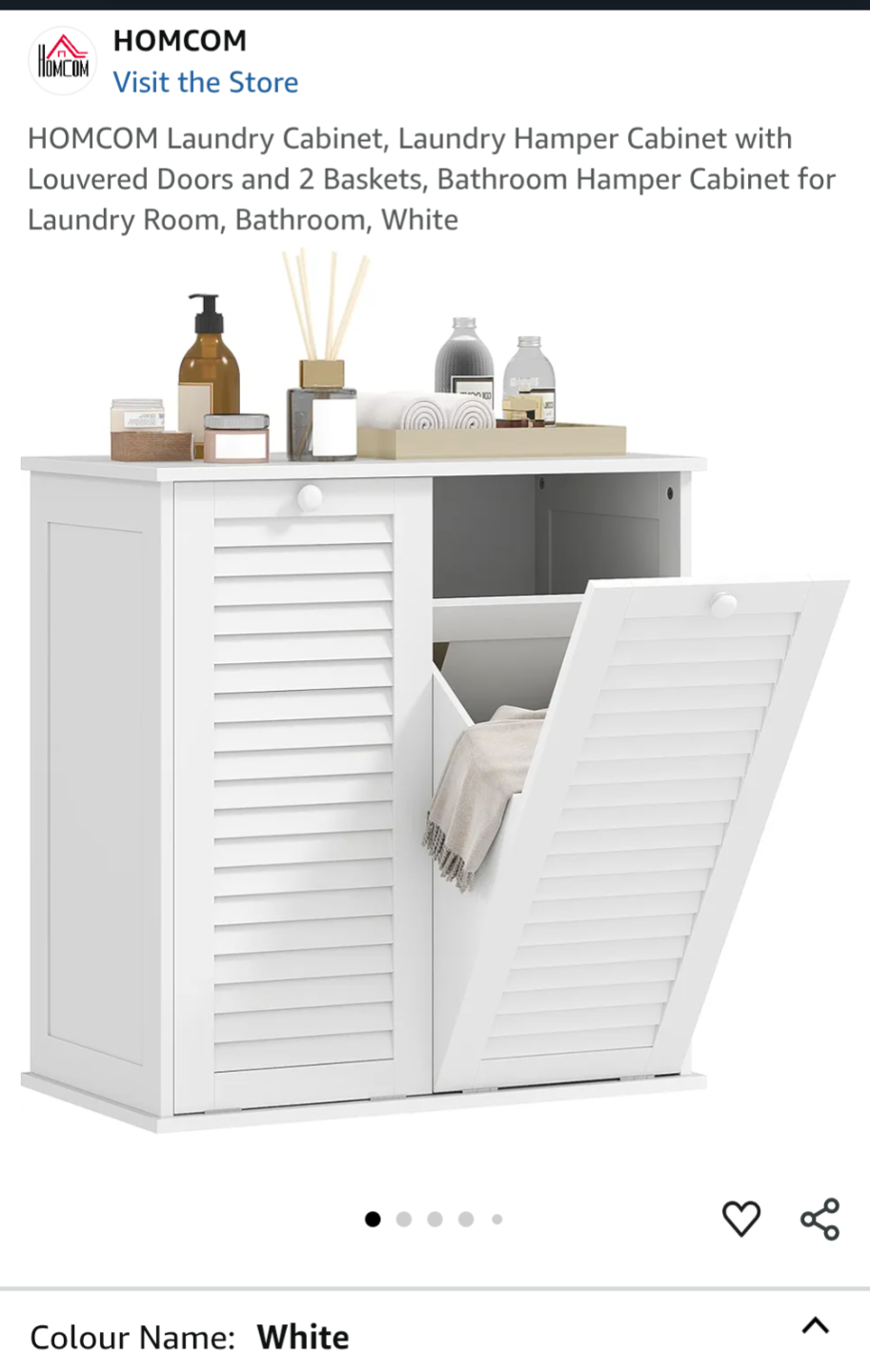 White Laundry Cabinet with 2 Tilt-Out Hampers