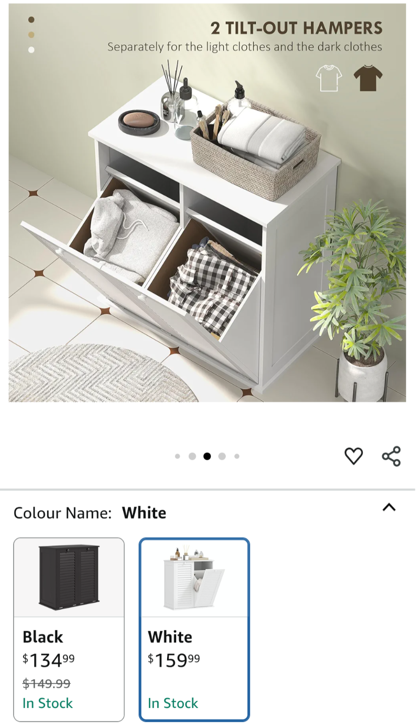 White Laundry Cabinet with 2 Tilt-Out Hampers - photo 2